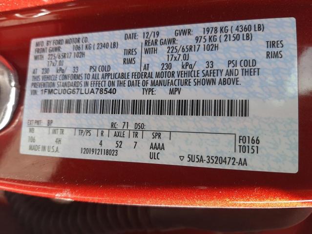 2020 FORD ESCAPE SE - 1FMCU0G67LUA78540