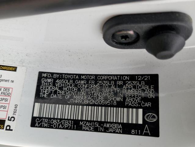 2022 LEXUS UX 250H BA JTHR9JBH2N2059518