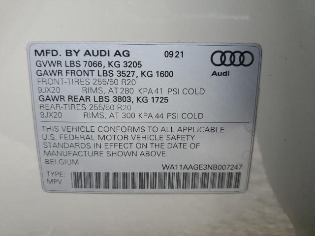 2022 AUDI E-TRON SPO WA11AAGE3NB007247