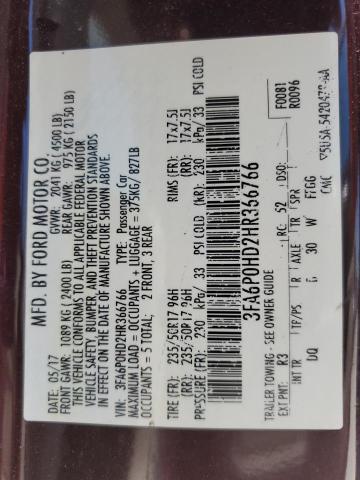 2017 FORD FUSION SE - 3FA6P0HD2HR366766