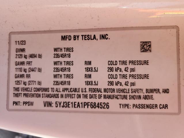 2023 TESLA MODEL 3 - 5YJ3E1EA1PF684526