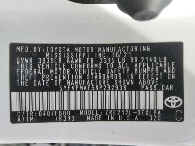 2022 TOYOTA COROLLA LE - 5YFVPMAE5NP292938