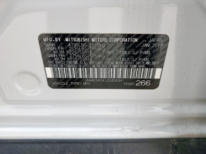 2018 MITSUBISHI OUTLANDER JA4AD3A34JZ045694