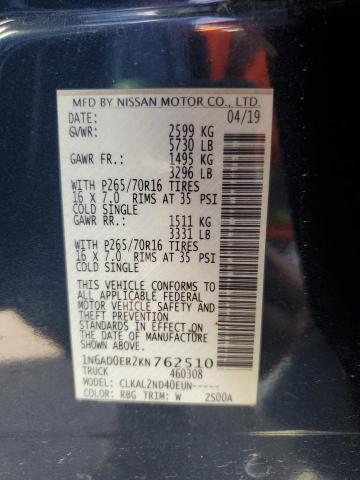 1N6AD0ER2KN762510 2019 NISSAN FRONTIER