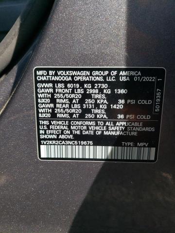 2022 VOLKSWAGEN ATLAS SE - 1V2KR2CA3NC519675