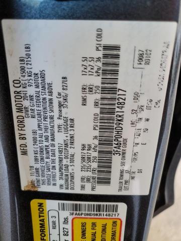 2019 FORD FUSION SE - 3FA6P0HD9KR148217