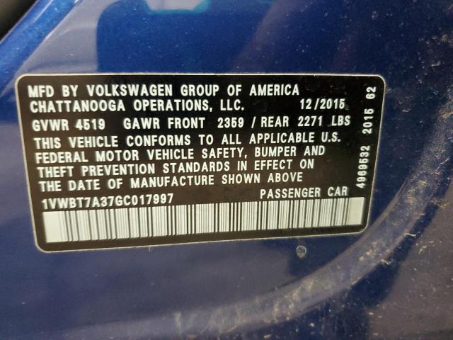 2016 VOLKSWAGEN PASSAT SE - 1VWBT7A37GC017997