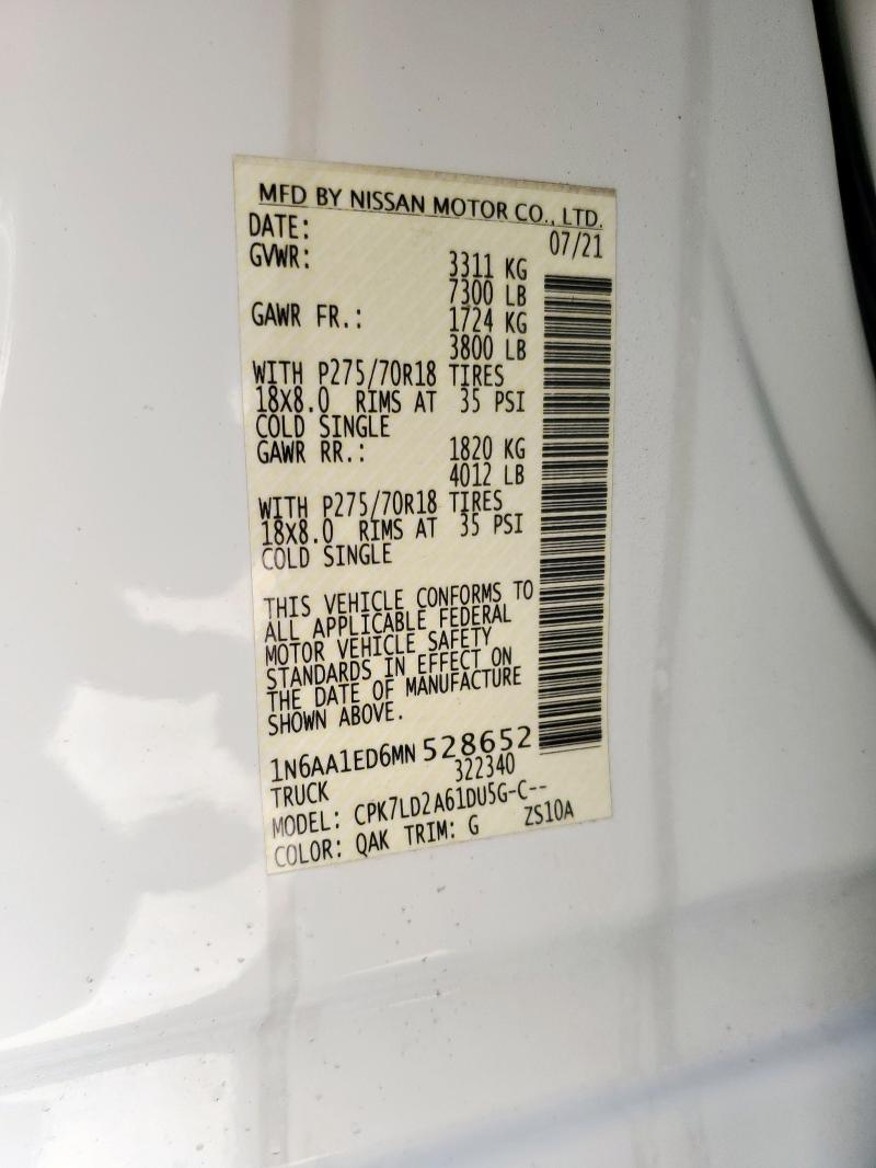 2021 NISSAN TITAN SV 1N6AA1ED6MN528652