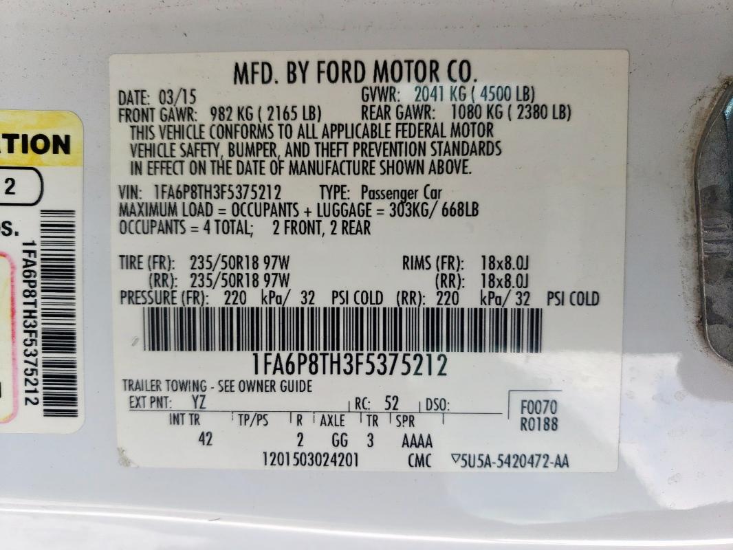 2015 FORD MUSTANG - 1FA6P8TH3F5375212