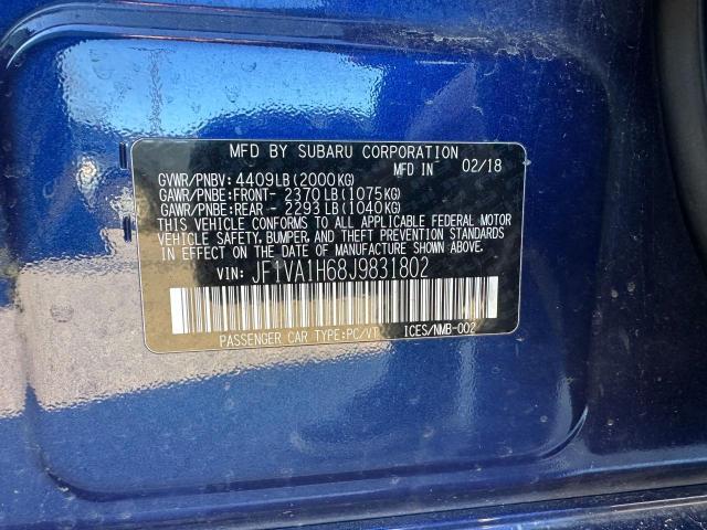 2018 SUBARU WRX LIMITE JF1VA1H68J9831802
