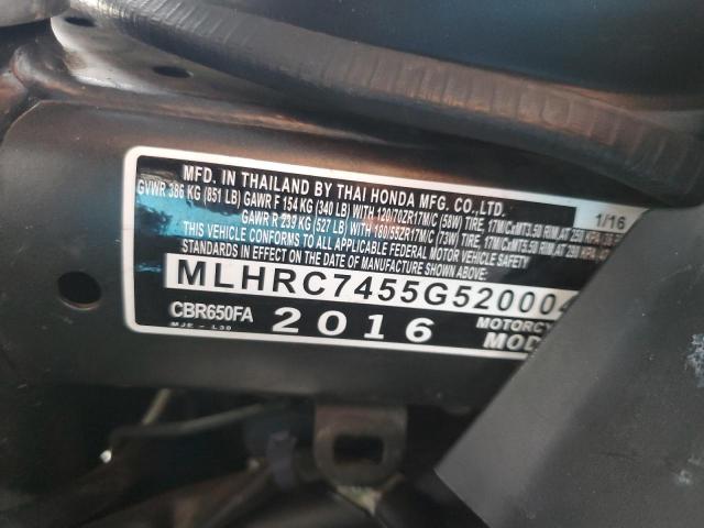 2016 HONDA CBR650 FA MLHRC7455G5200041