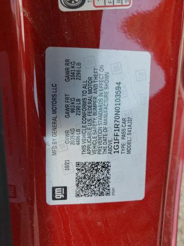 2022 CHEVROLET CAMARO LT1 1G1FF1R70N0103594