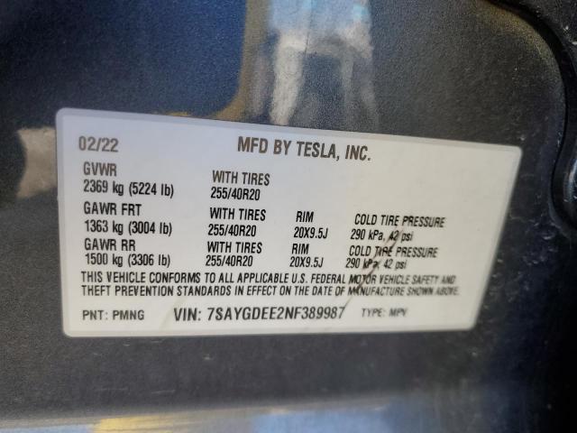 2022 TESLA MODEL Y - 7SAYGDEE2NF389987