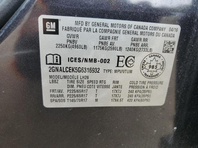 2016 CHEVROLET EQUINOX LT - 2GNALCEK5G6316932