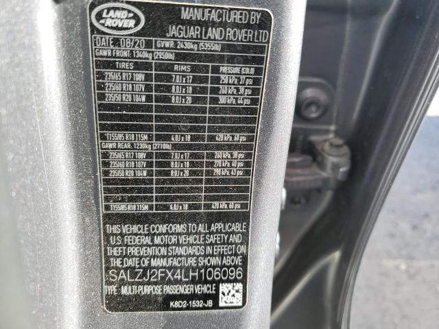 2020 LAND ROVER RANGEROVER SALZJ2FX4LH106096