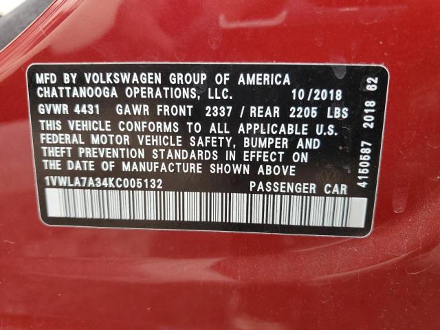 2019 VOLKSWAGEN PASSAT WOL 1VWLA7A34KC005132