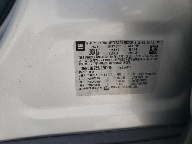 2018 CHEVROLET TRAX LS 3GNCJNSB5JL200664