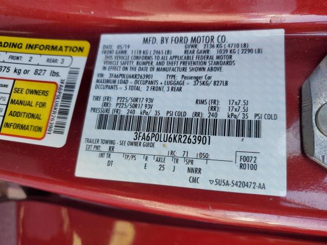 2019 FORD FUSION SE - 3FA6P0LU6KR263901