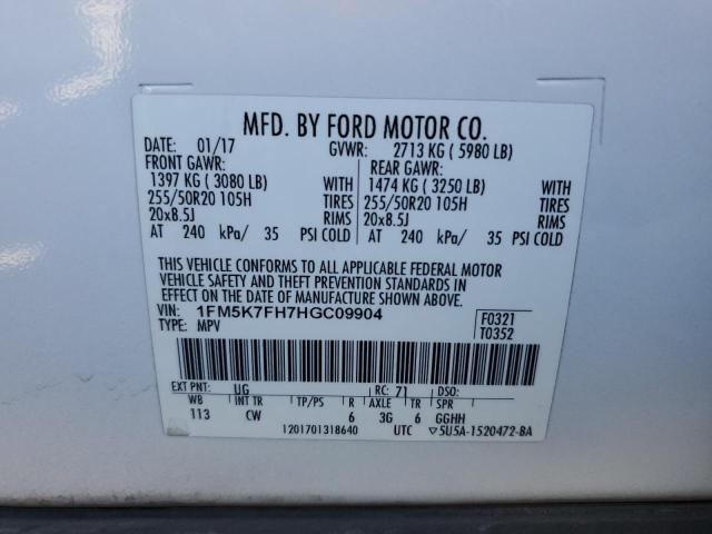 2017 FORD EXPLORER L - 1FM5K7FH7HGC09904