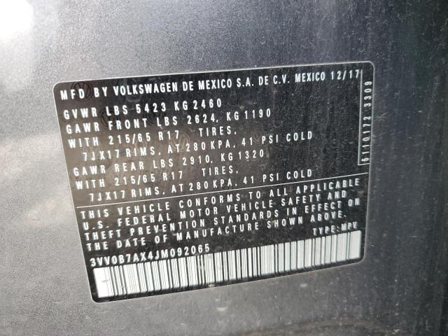 2018 VOLKSWAGEN TIGUAN S - 3VV0B7AX4JM092065