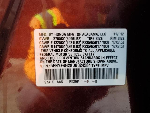 2013 HONDA PILOT LX - 5FNYF4H28DB024584