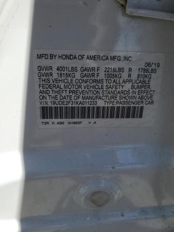 2019 ACURA ILX 19UDE2F31KA011233