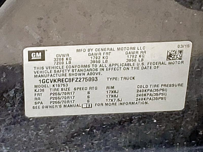 2015 CHEVROLET SILVERADO - 1GCVKREC8FZ275093