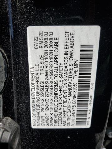 2022 HONDA PILOT TOUR - 5FNYF5H60NB032950