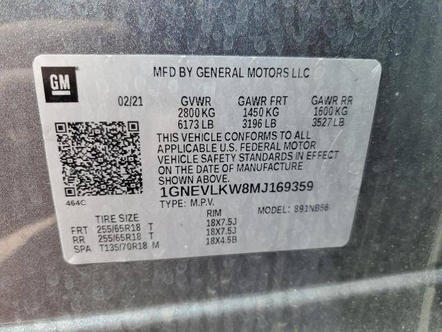 2021 CHEVROLET TRAVERSE L - 1GNEVLKW8MJ169359