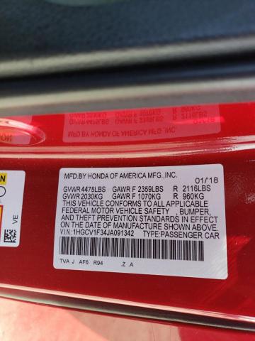 2018 HONDA ACCORD SPO - 1HGCV1F34JA091342