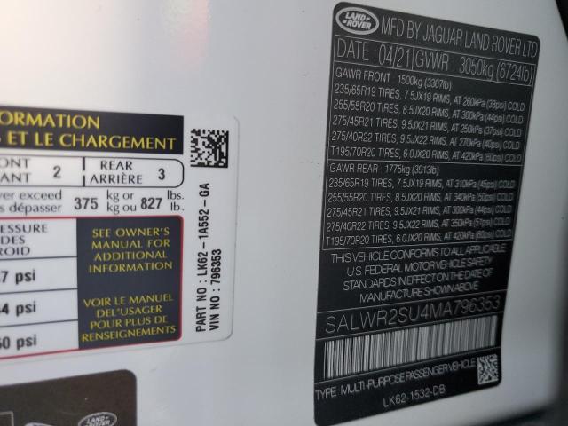 2021 LAND ROVER RANGE ROVE - SALWR2SU4MA796353