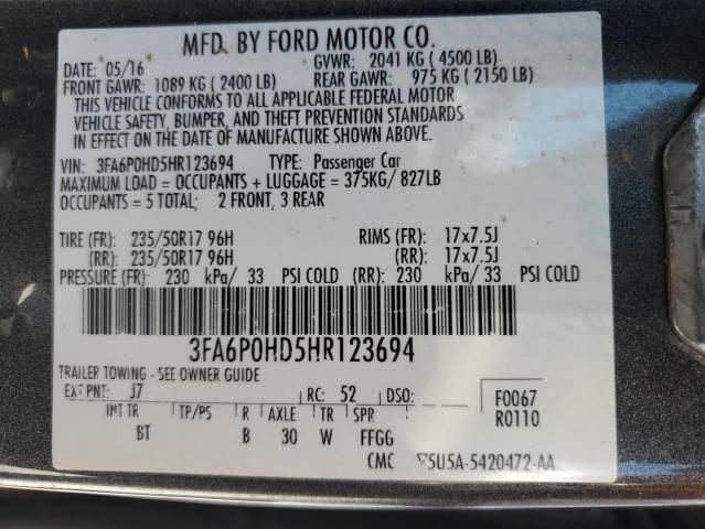 2017 FORD FUSION SE - 3FA6P0HD5HR123694