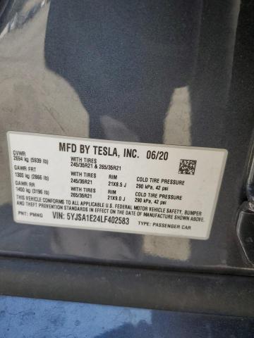 2020 TESLA MODEL S 5YJSA1E24LF402583