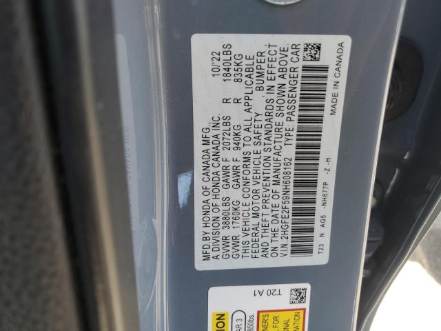 2022 HONDA CIVIC SPOR - 2HGFE2F59NH608162