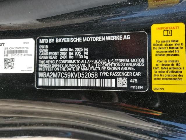 2019 BMW 230I WBA2M7C59KVD52058