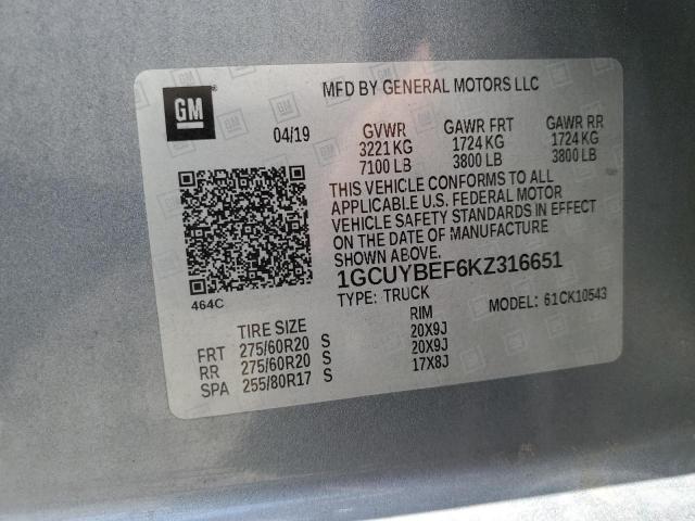 2019 CHEVROLET SILVERADO - 1GCUYBEF6KZ316651