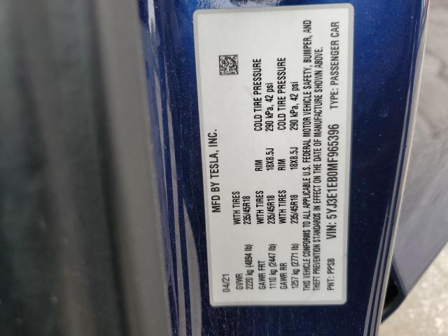 2021 TESLA MODEL 3 - 5YJ3E1EB0MF965396
