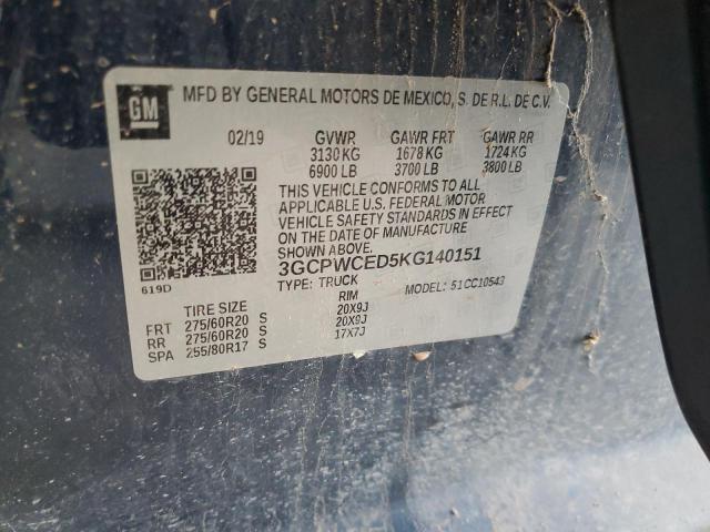 2019 CHEVROLET 1500 3GCPWCED5KG140151