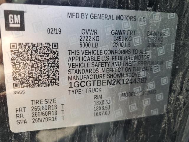 2019 CHEVROLET COLORADO - 1GCGTBEN2K1244381
