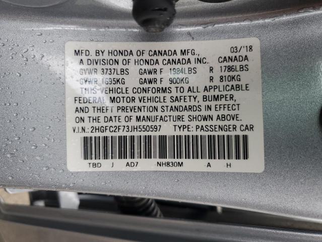2018 HONDA CIVIC EX - 2HGFC2F73JH550597