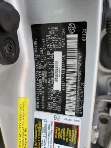2012 TOYOTA CAMRY BASE - 4T4BF1FK8CR186925