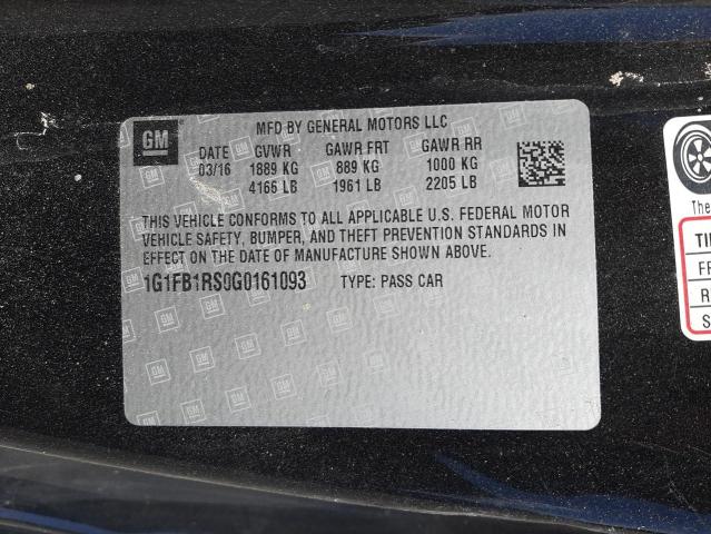 2016 CHEVROLET CAMARO LT - 1G1FB1RS0G0161093