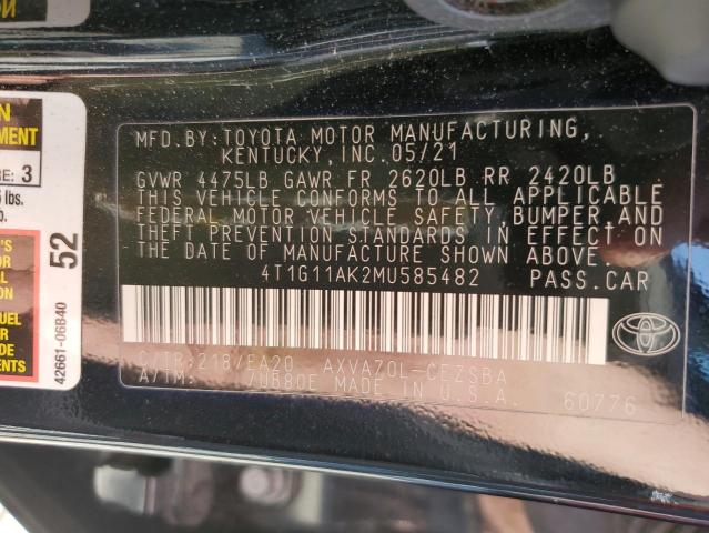 2021 TOYOTA CAMRY SE - 4T1G11AK2MU585482