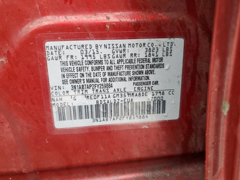 2015 NISSAN SENTRA S - 3N1AB7AP2FY259884