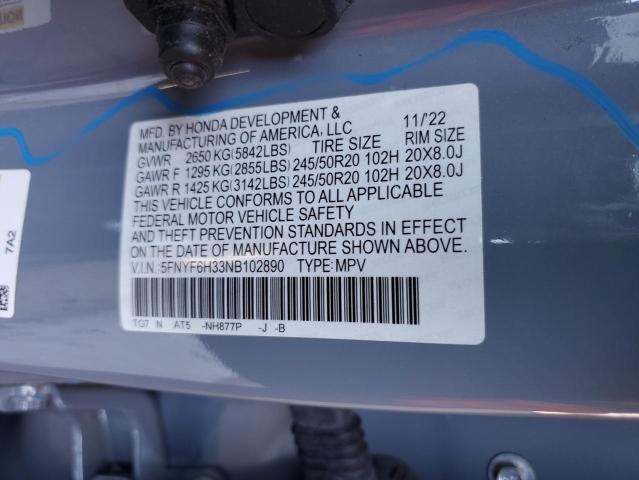 2022 HONDA PILOT SPOR 5FNYF6H33NB102890