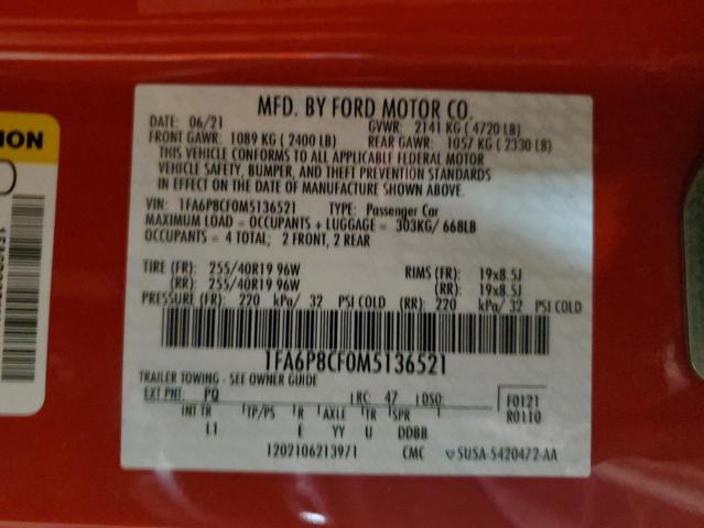 2021 FORD MUSTANG GT - 1FA6P8CF0M5136521