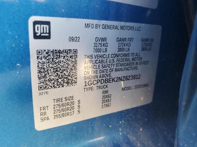 2022 CHEVROLET 1500 1GCPDBEK2NZ623812