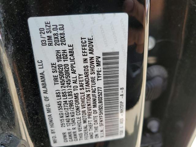 2020 HONDA PILOT TOUR - 5FNYF5H92LB025277