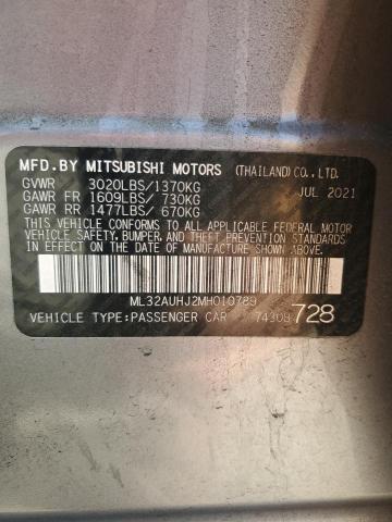 2021 MITSUBISHI MIRAGE ML32AUHJ2MH010789