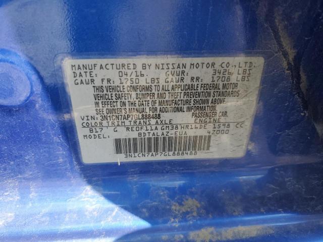 2016 NISSAN VERSA S 3N1CN7AP7GL888488